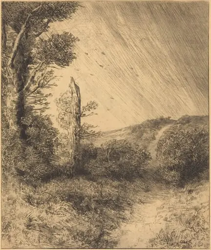 Gust of Wind (Le coup de vent), by Alphonse Legros, ink, 1874