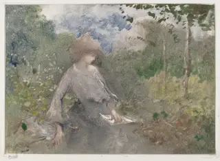 Reading in a Garden (Lettura in giardino), by Pompeo Mariani, oil