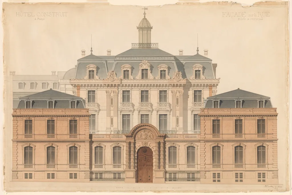 Presentation Drawing of the Hôtel de Camondo, by Denis-Louis Destors, ink, 1876