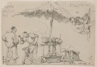 Two blacksmiths beneath a parasol, by George Chinnery, 8