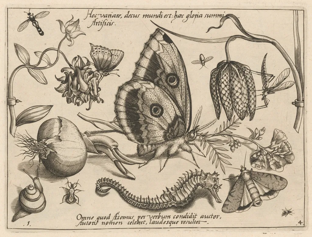Archetypa studiaque patris Georgii Hoefnagelii [Part 4, Plate 1], by Jacob Hoefnagel, ink, 1592