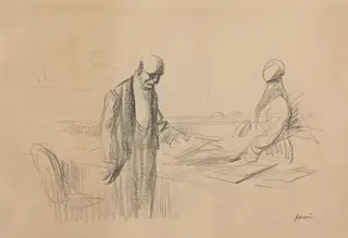 a) At the Conference (recto); b) Reclining Figure (verso), by Jean-Louis Forain, crayon, 1919