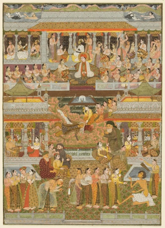 Lovers and beloveds: A composite of scenes from Persian, Urdu, and Sanskrit literature, detail