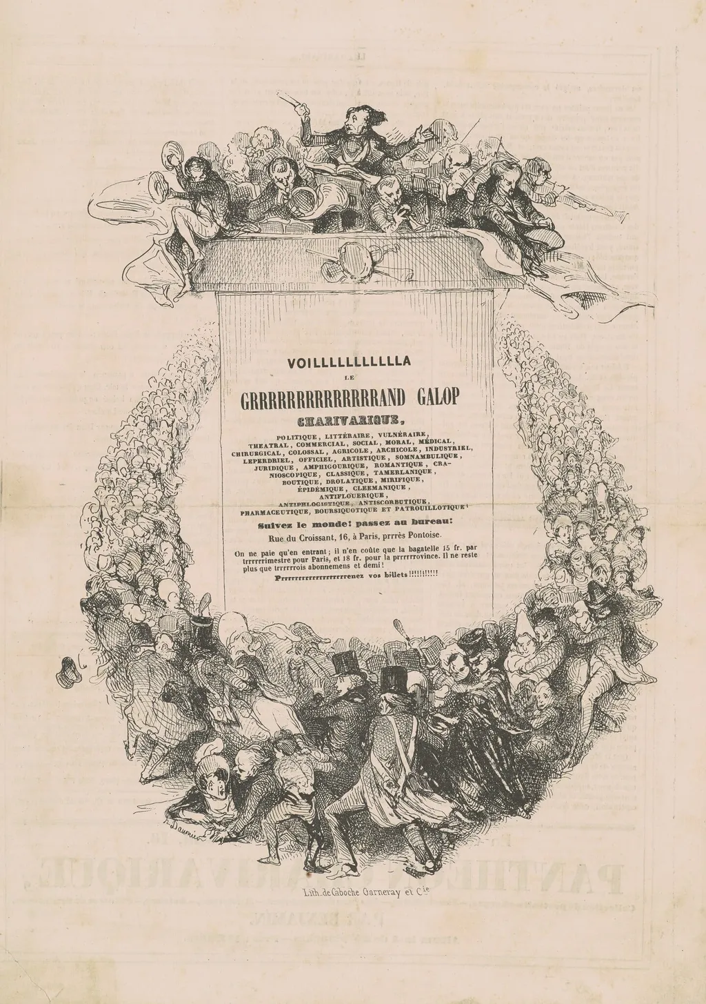 VOILLLLLLLLLLLA LE GRRRRRRRRRRRRRRAND galop charivarique, by Honoré Daumier, ink, 1839