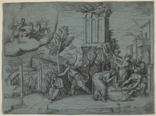 An Omen of Augustus's Future Greatness, by Giulio Bonasone, ink, 1554