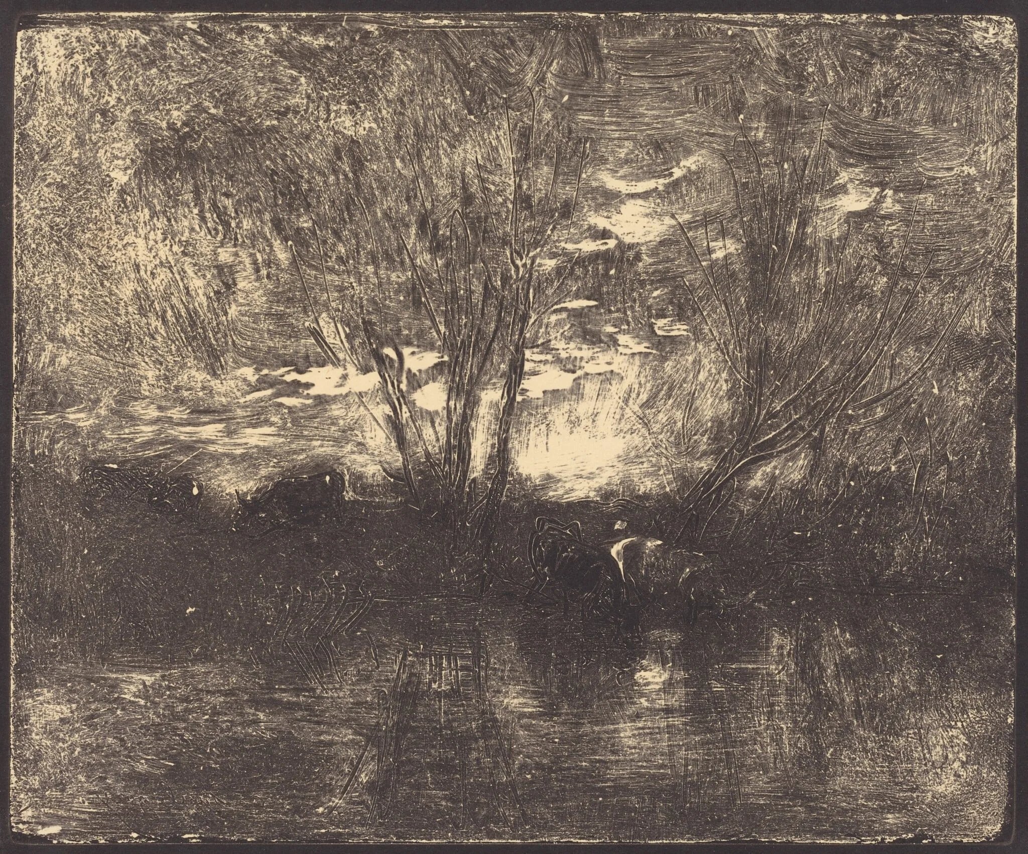 Cows at a Watering Place (Vaches a l'abreuvoir), detail