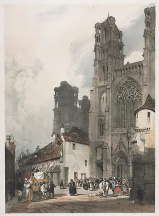 Picturesque Architecture in Paris, Ghent, Antwerp, Rouen:  Laon, France, by Thomas Shotter Boys, 1839