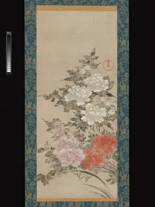 Peonies, by Fukae Roshū, unspecified, 1745