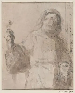 Half-length figure of a man with his right arm extended, by Benjamin West, 1738