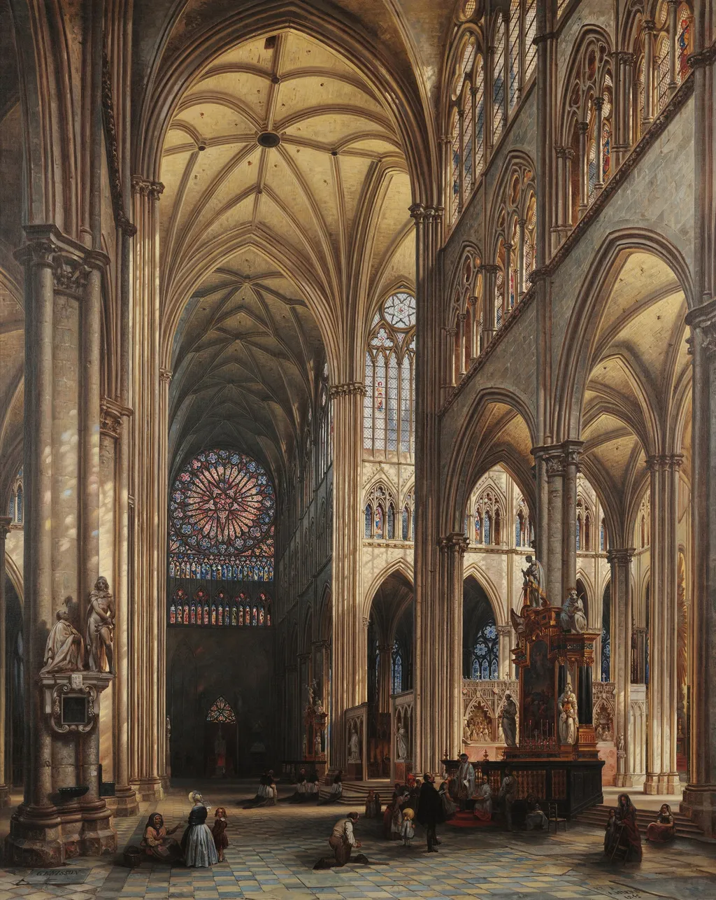 Interior of the Cathedral of Amiens, by Jules Victor Génisson, oil, 1842