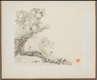Album of Landscape Paintings Illustrating Old Poems: Scholar watching Fish, by Hua Yan, unspecified, 1745