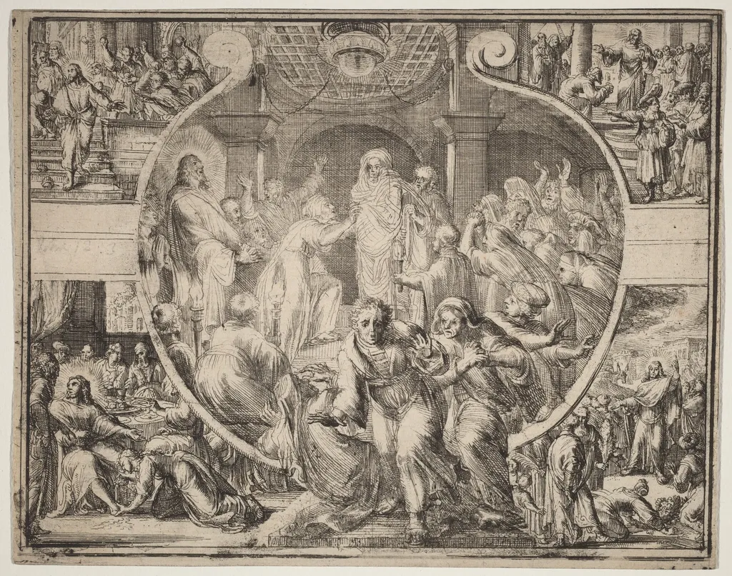Raising of Lazarus with Scenes from the Life of Christ, by Romeyn de Hooghe, ink, 1676