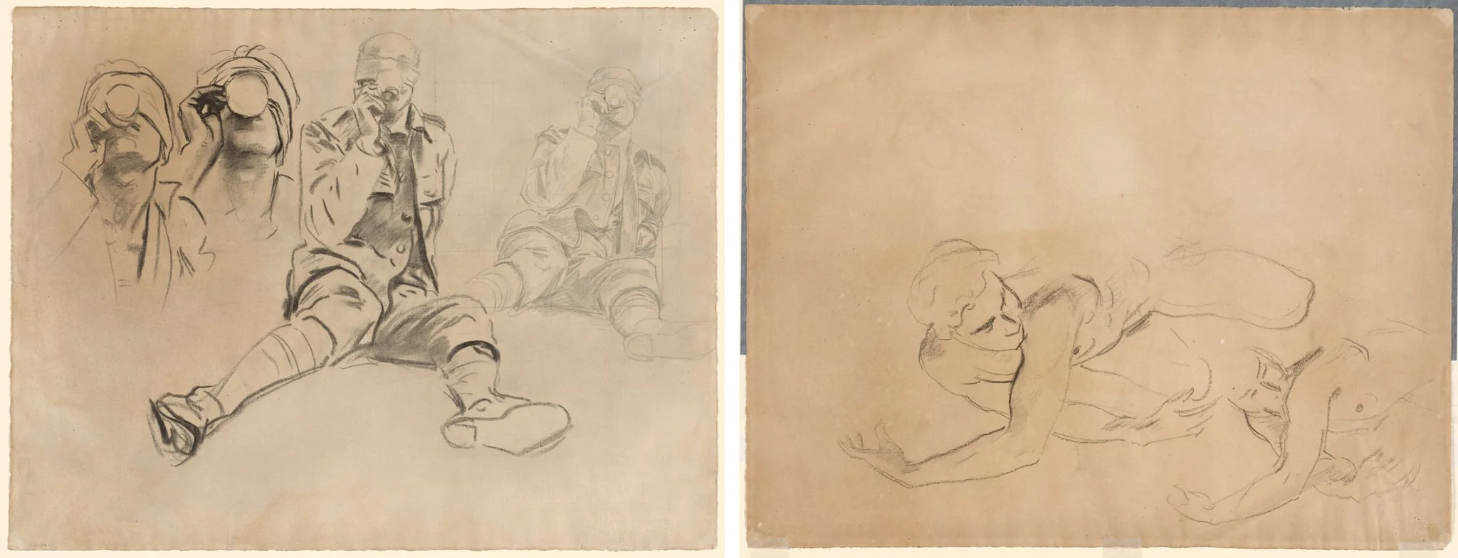 Studies of a Soldier Drinking, for Gassed (recto); Studies of a Male Nude (verso), detail