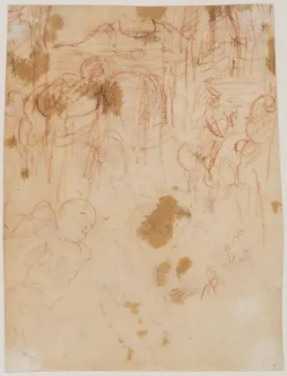 Recto: Rinaldo and Armida; verso: Study for a gateway, by Giovanni Battista Tiepolo, 1750