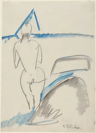 Bather on the Beach, by Ernst Ludwig Kirchner, crayon, 1912