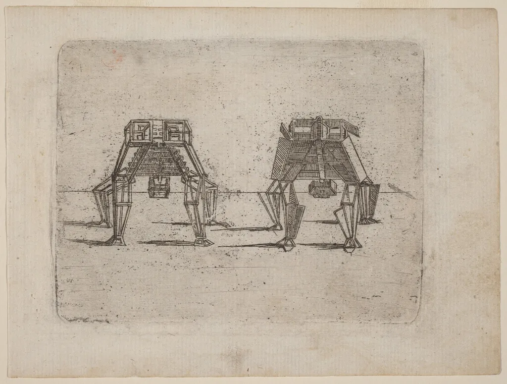 Two Cubic Figures with Their Hands on the Ground, by Giovanni Battista Bracelli, ink, 1624