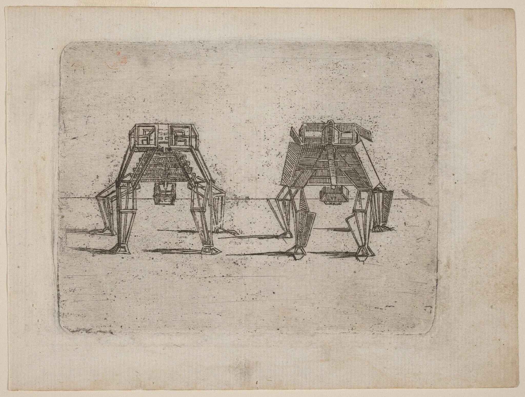 Two Cubic Figures with Their Hands on the Ground, detail