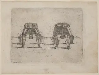 Two Cubic Figures with Their Hands on the Ground, by Giovanni Battista Bracelli, ink, 1624