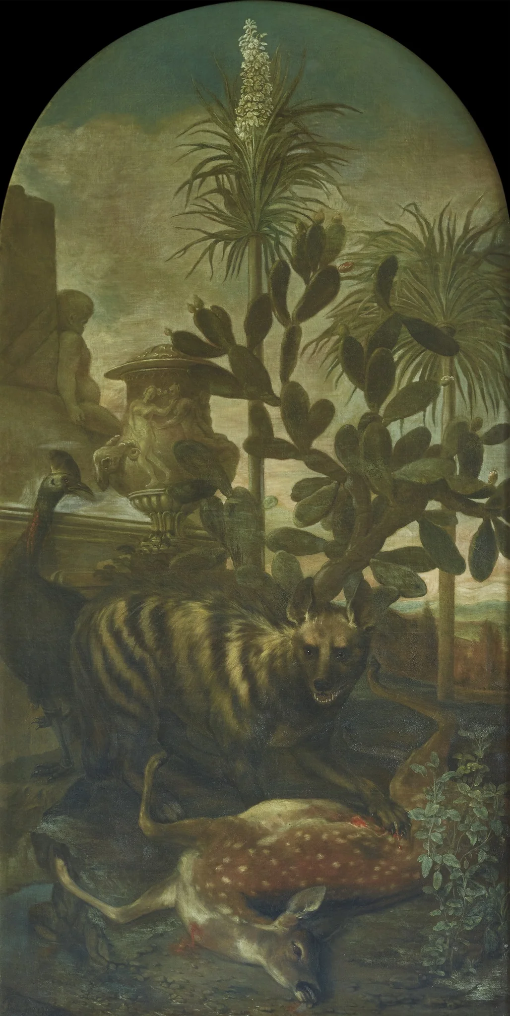 Hyena, Antelope and Cassowary in a Cactus Landscape, detail