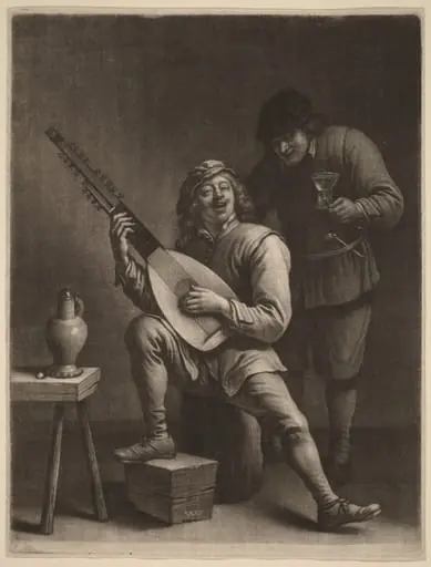 The Lute Player and the Drinker, by Wallerant Vaillant, ink, 1650