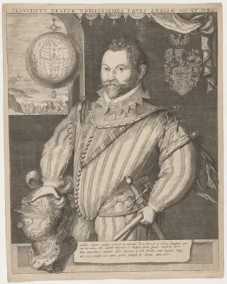 Sir Francis Drake, by Jodocus Hondius I, ink, 1588