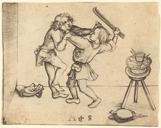 Apprentices Fighting, by Martin Schongauer, ink, 1480