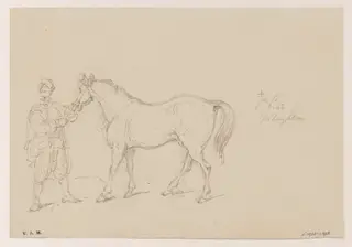 A turbaned figure holding a horse, by George Chinnery, 5
