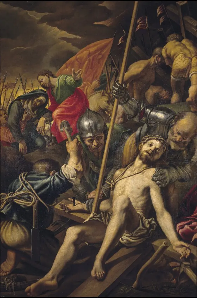 Christ nailed to the Cross, by Vincenzo Campi, oil, 1550