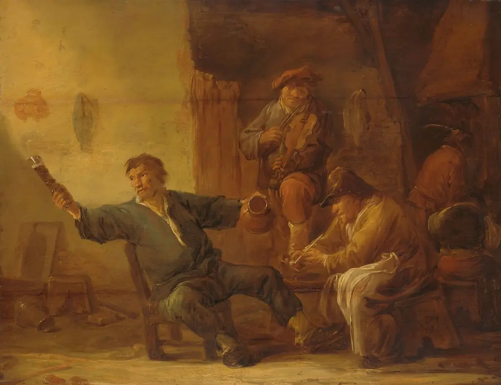 Interior of a peasant hut, by Benjamin Gerritsz Cuyp, oil, 1650