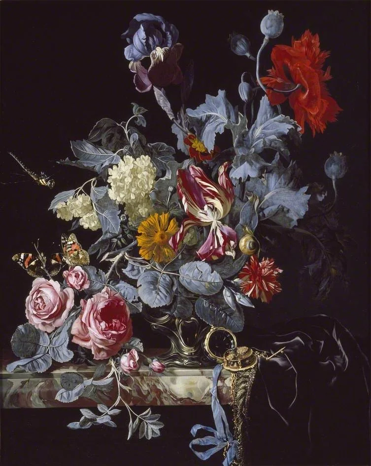 A Vase of Flowers with a Watch, detail