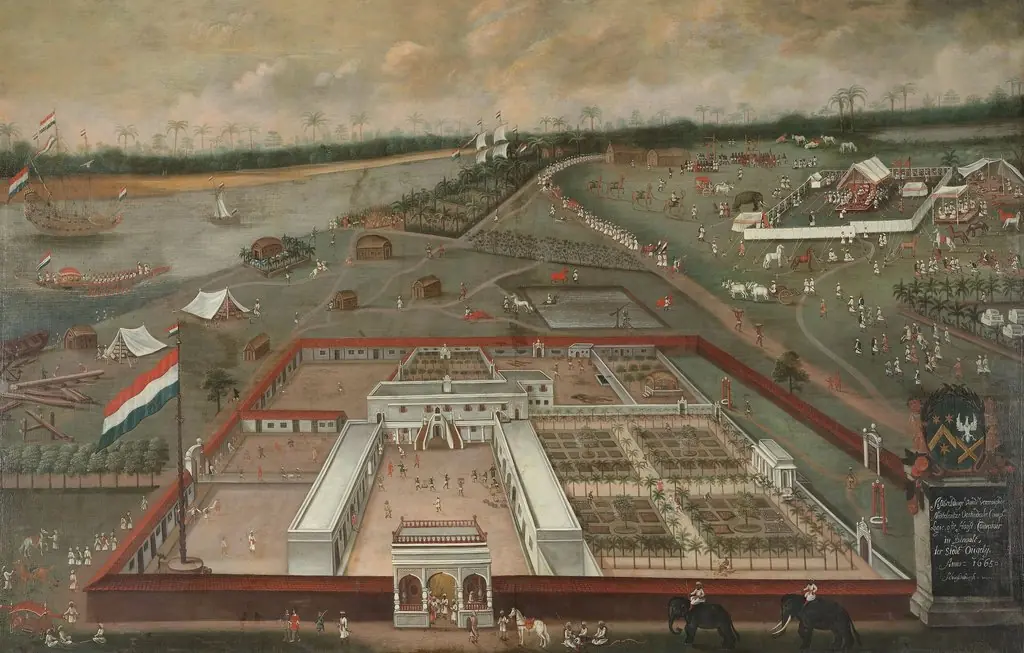 The Trading Post of the Dutch East India Company in Hooghly, Bengal, by Hendrik van Schuylenburgh, oil, 1665