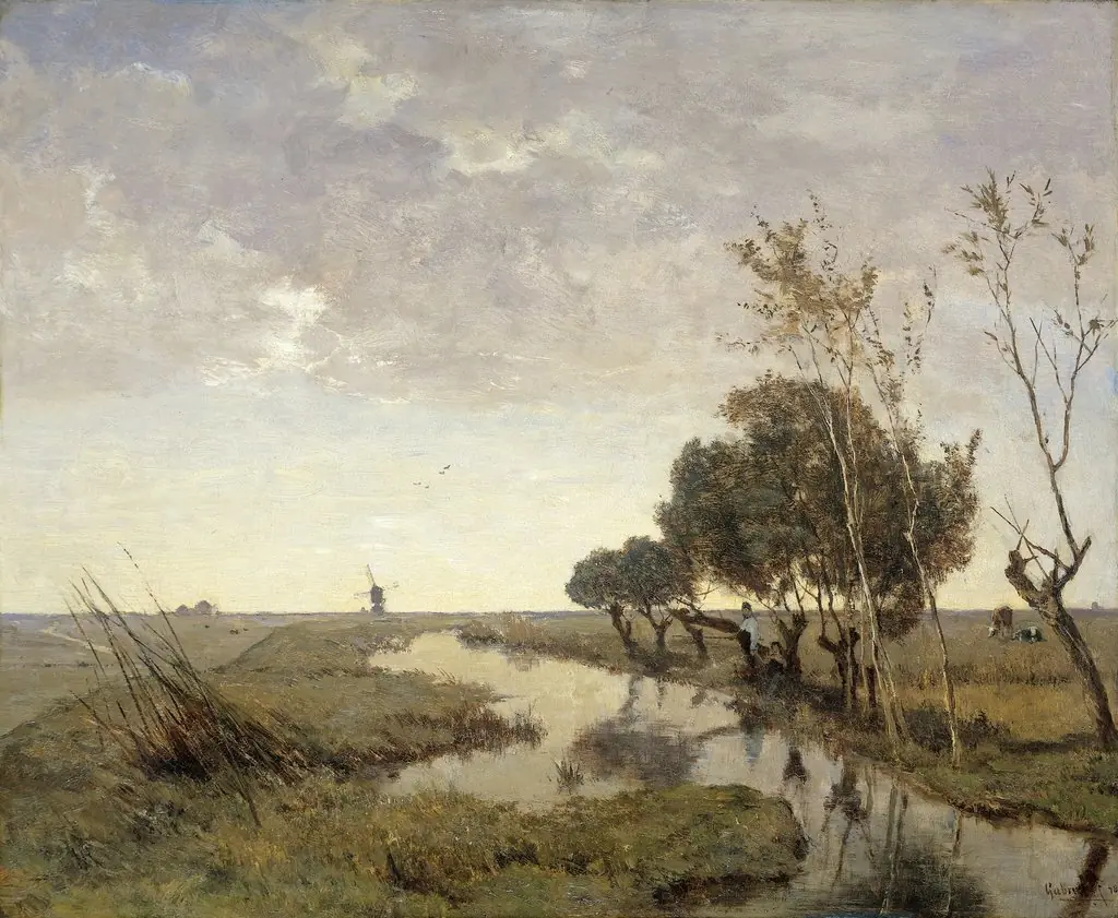 Landscape with windmill at Abcoude, by Paul Joseph Constantin Gabriël, oil, 1890