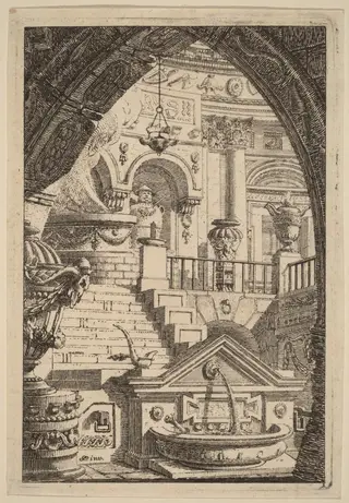 Fantasy of an Antique Temple, by Carl Schütz, ink, 1775