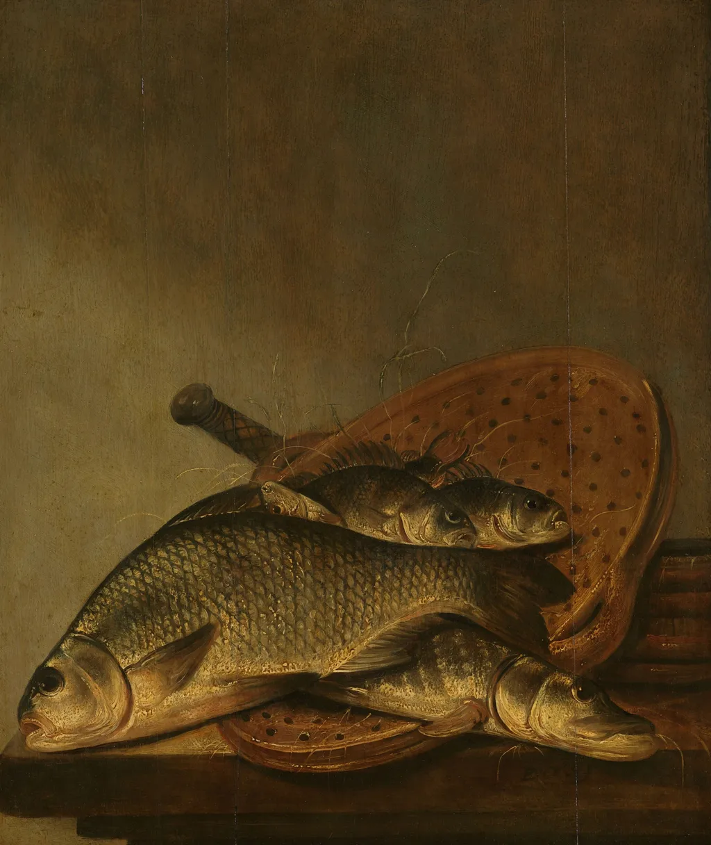Still life with fish, by Pieter de Putter, oil, 1650