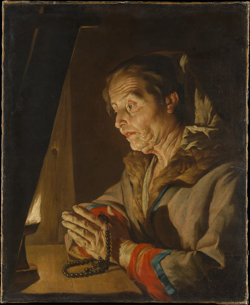Old Woman Praying, by Matthias Stom, oil, 1640