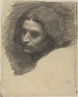 Head of a Man Facing Left [recto], by Alphonse Legros, chalk, 1874