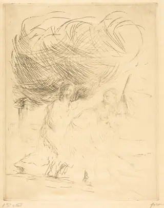 La route d'Emmaüs (2e planche) (The Road to Emmaus) (second plate), by Jean-Louis Forain, ink, 1904