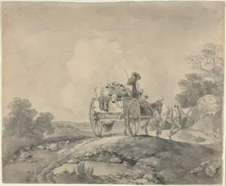 Drover with Calves in a Country Cart, by Thomas Gainsborough, graphite, 1755