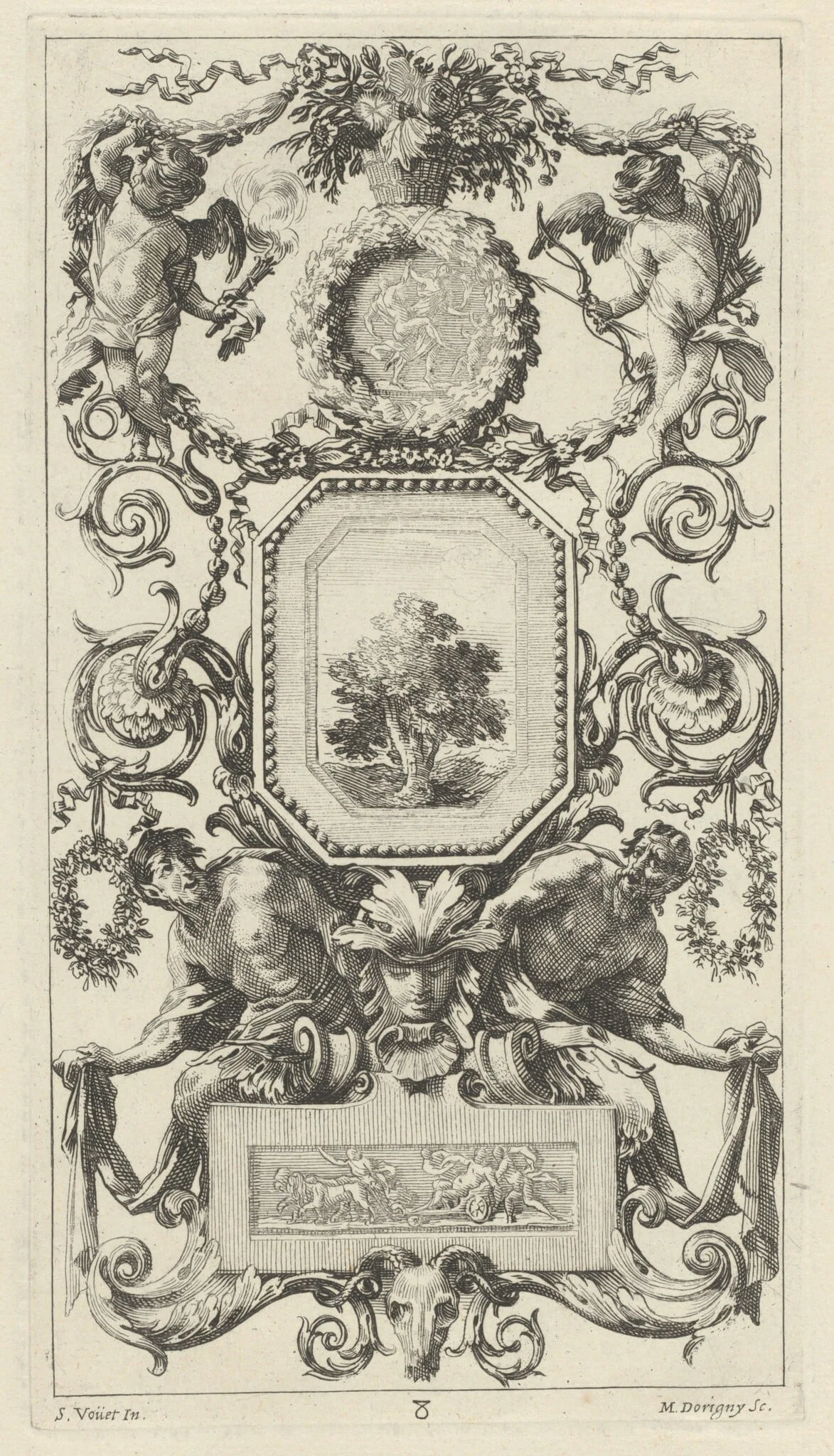 Ornamental Panel Surmounted by a Basket of Flowers with Cupid and Hymen, detail