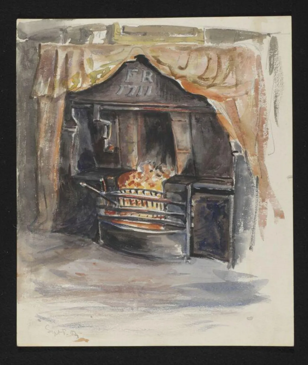 Fireplace, near Swinside, Keswick, by Beatrix Potter, watercolor, 8