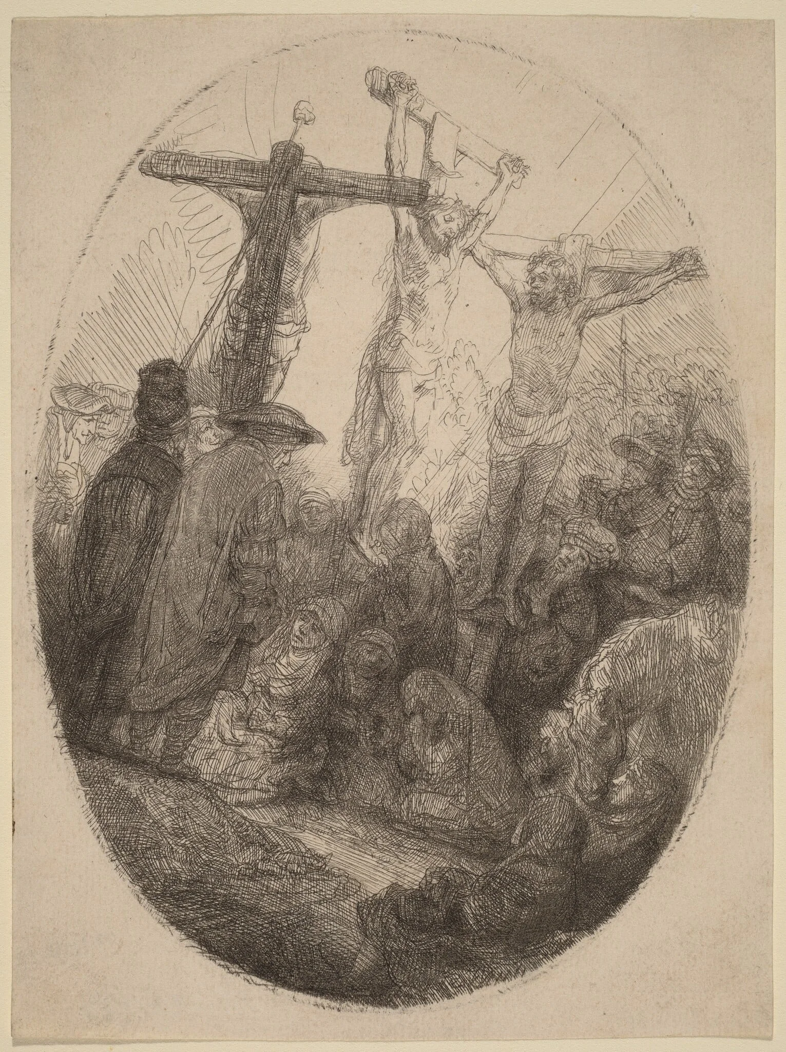 Christ Crucified between the Two Thieves: an Oval Plate, detail