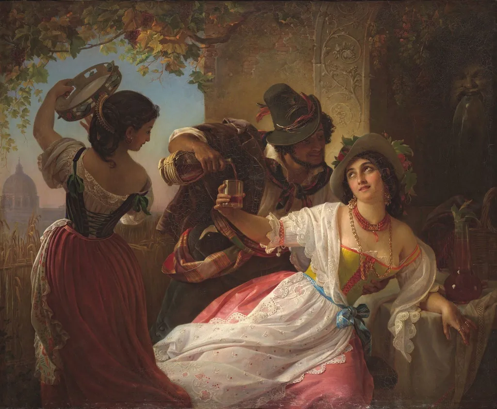 October holiday in Rome, by Pimen Orlov, oil, 1851