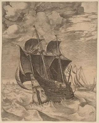 A Dutch Hulk and a Boeier, by Frans Huys, ink