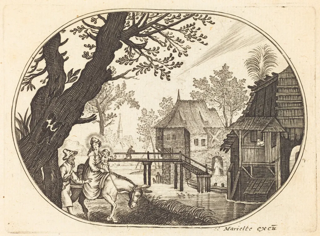 The Flight into Egypt, by Balthasar Moncornet, ink, 1634