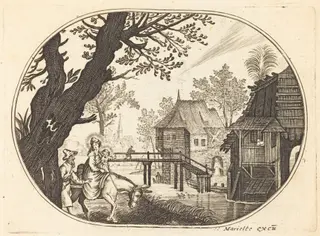 The Flight into Egypt, by Balthasar Moncornet, ink, 1634