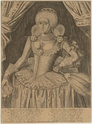 Anne of Denmark, by Cornelis Boel, ink, 1598