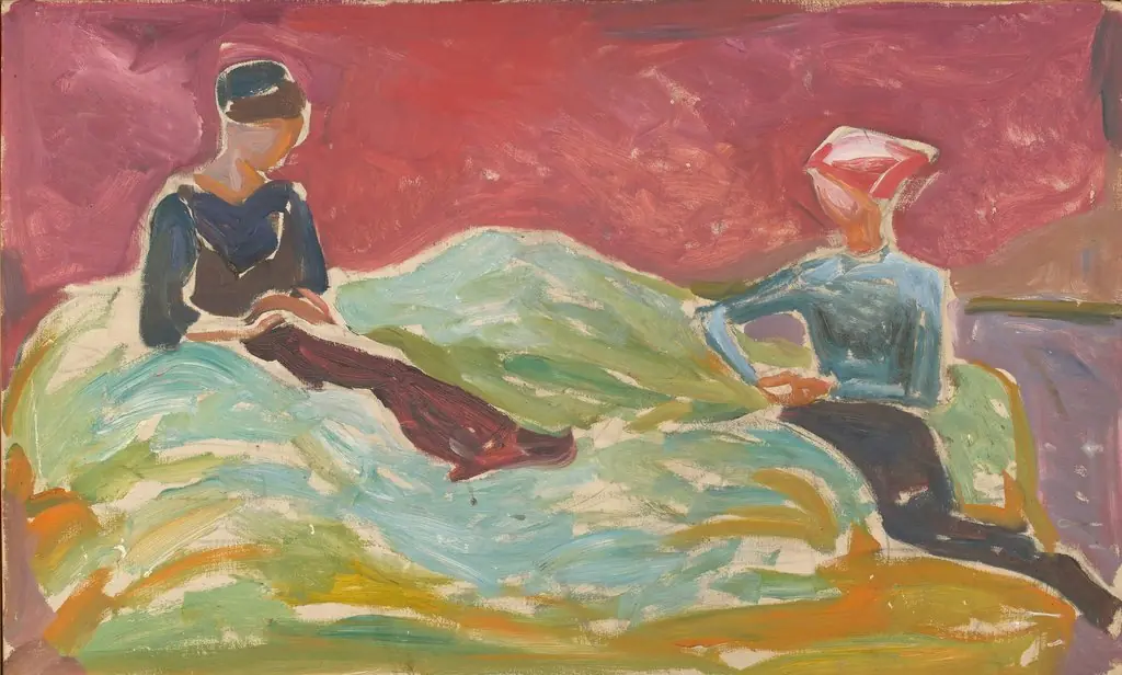 Two Seated Women, by Edvard Munch, oil, 1918