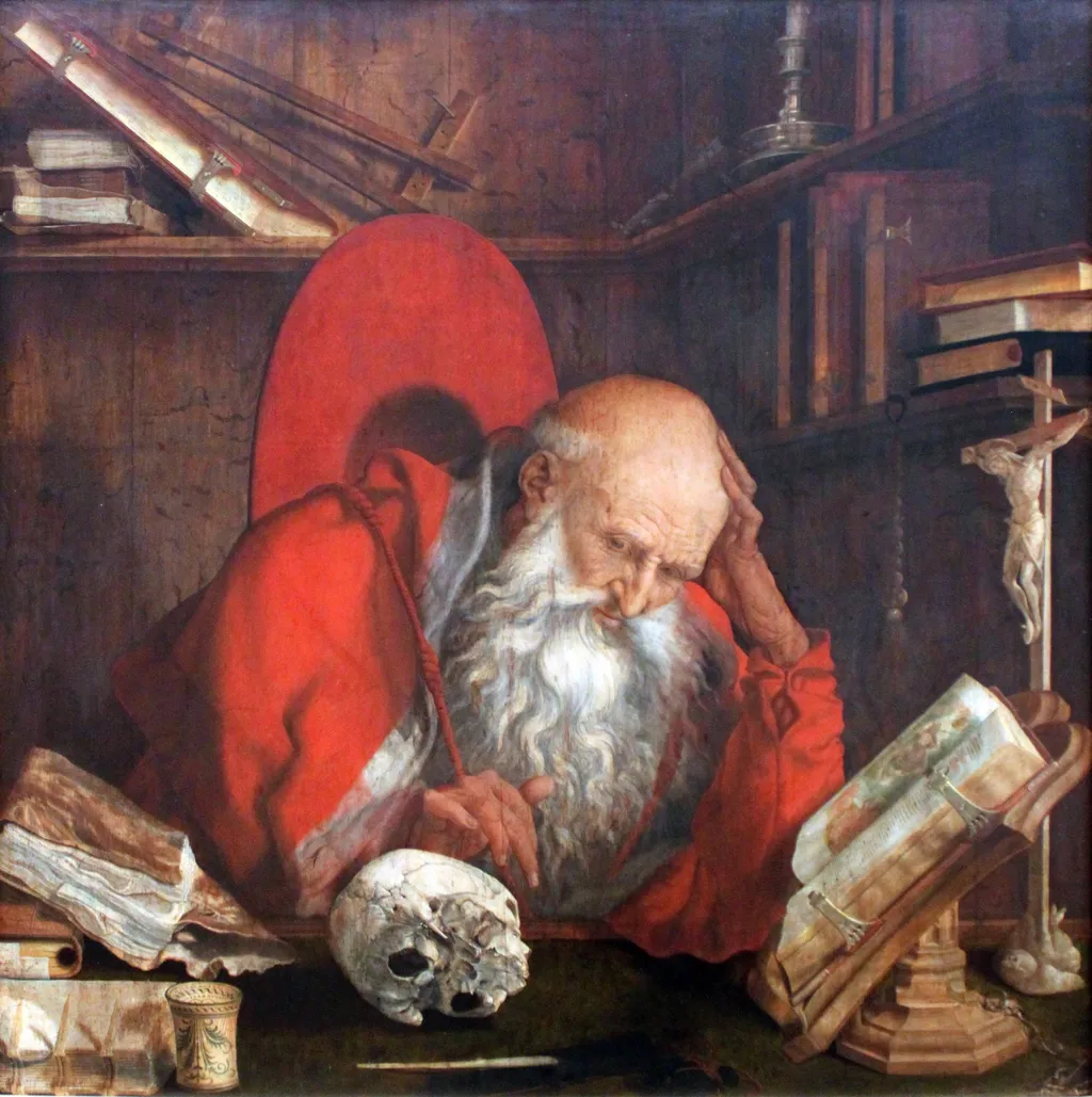 St. Jerome in his Cell, by Marinus van Reymerswaele, paint, 1545