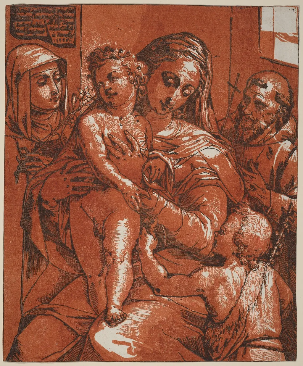 Madonna and Child Accompanied by Saints, by Andrea Andreani, ink, 1585