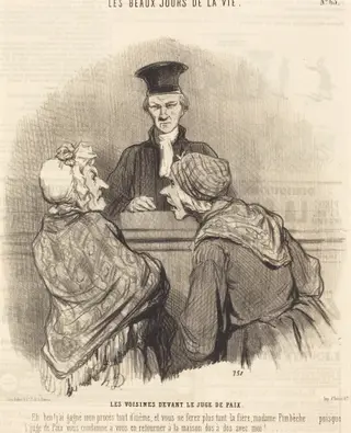 Les Voisines devant le Juge de paix, by Honoré Daumier, ink, 1845